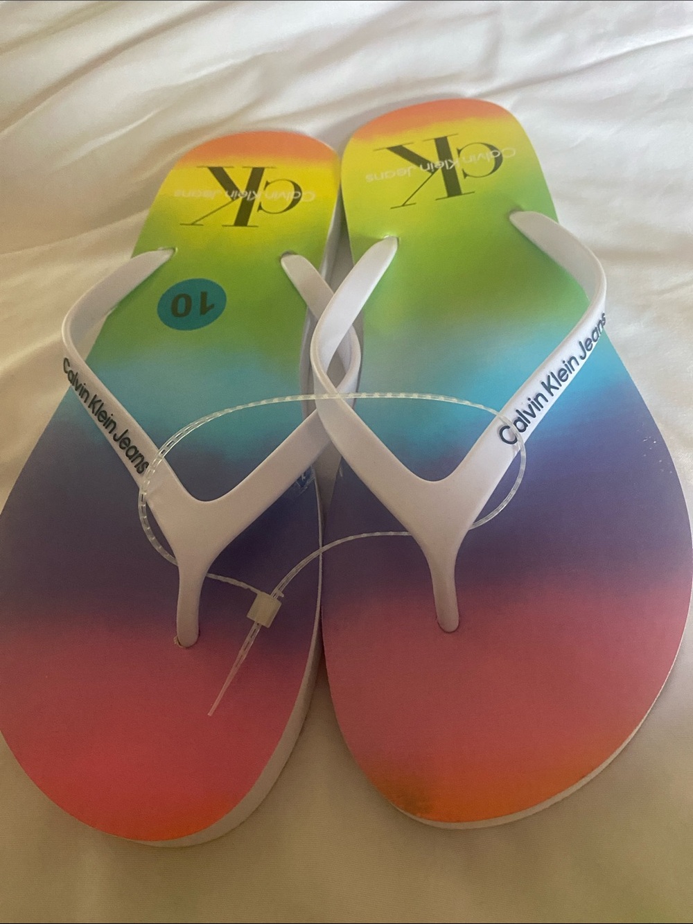 Calvin Klein Jeans Multicolor Gradient Flip Flops with White Straps Size 10